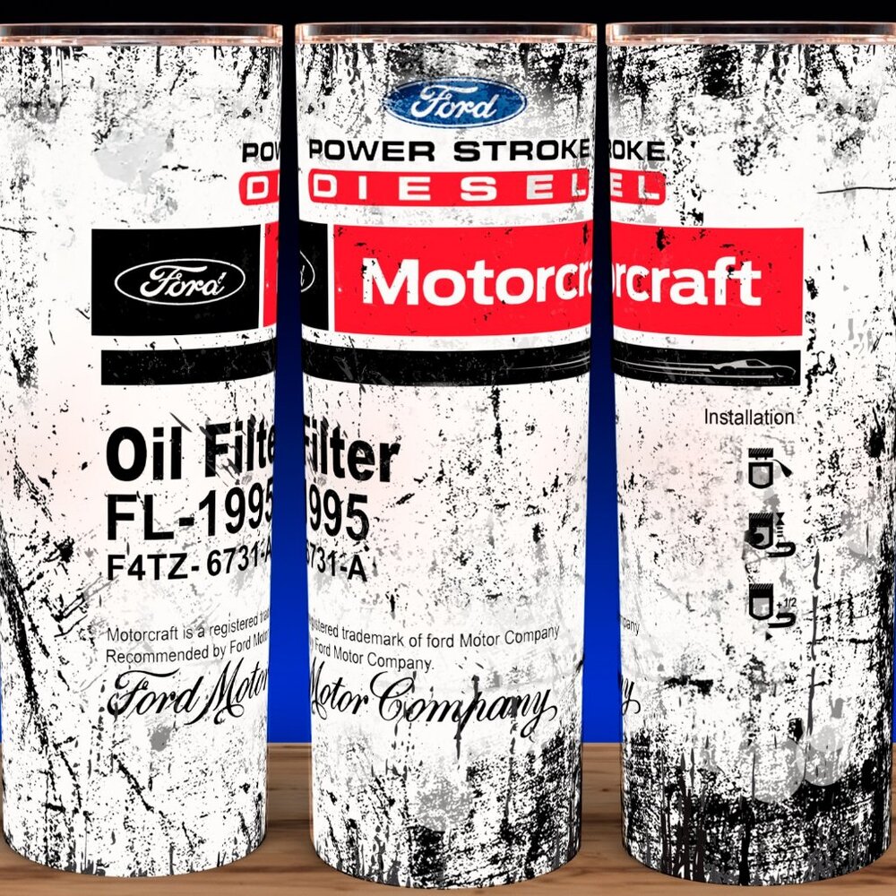 Ford Motorcraft Powerstroke FL-1995 Oil Filter Distressed Cup Mug Tumbler 20oz